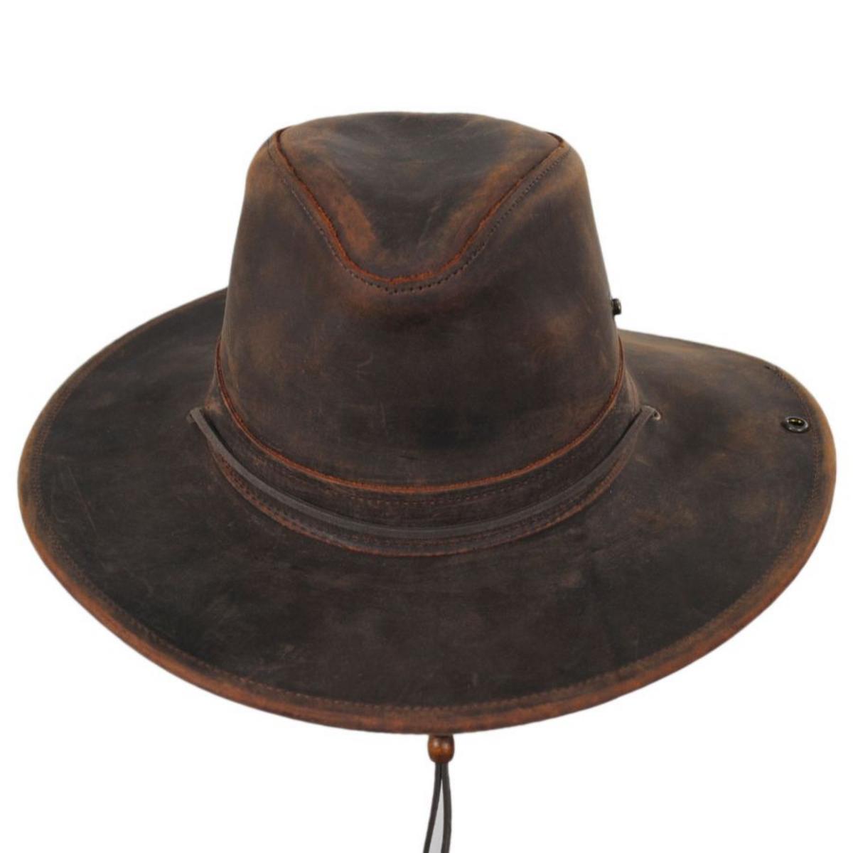 Henschel | Oiled Leather Aussie Fedora Hat | 140370 | front | BROWN