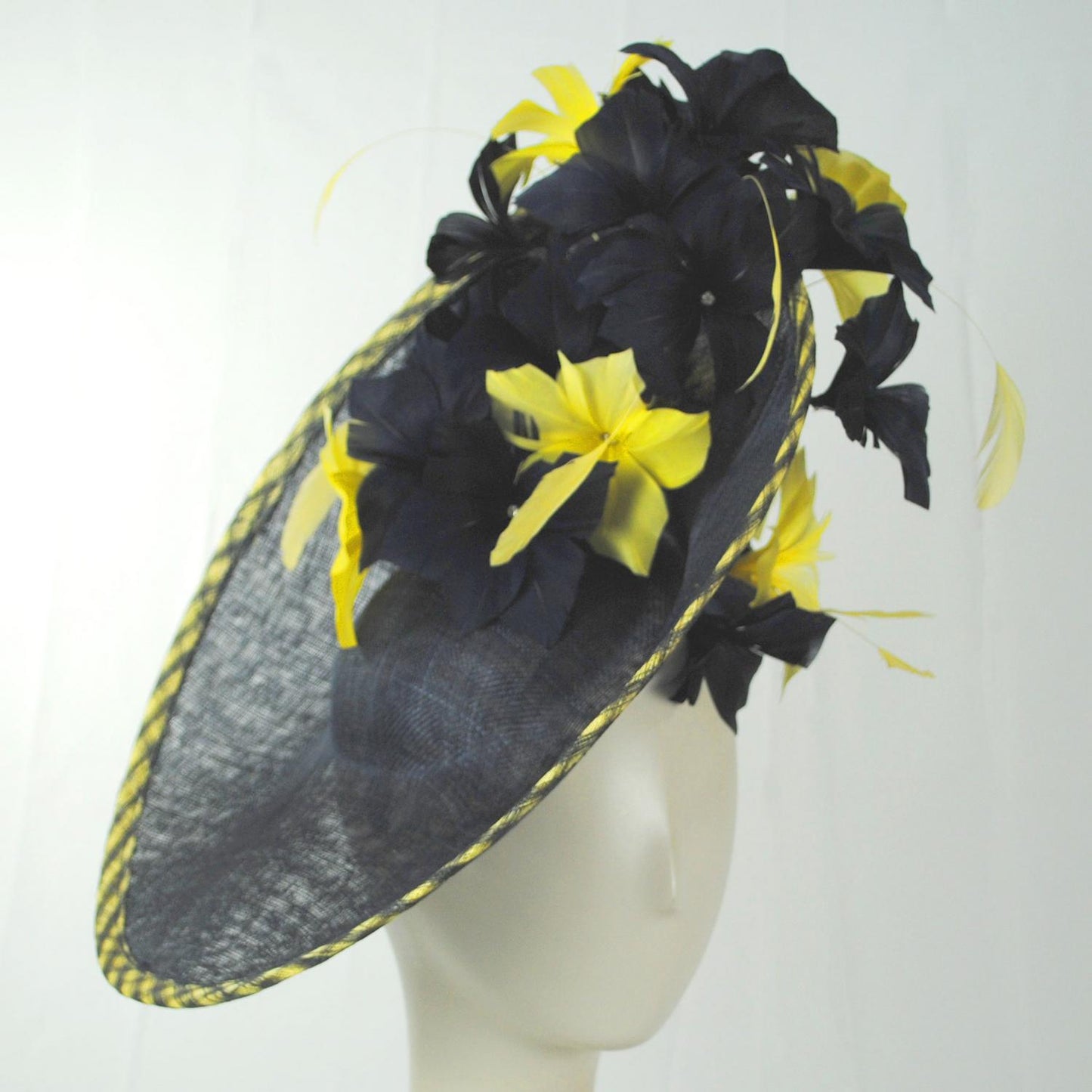 Emma B by Giovannio | Gingham Sinamay Straw Fascinator Hat | 122628 | profile | NAVY/YELLOW