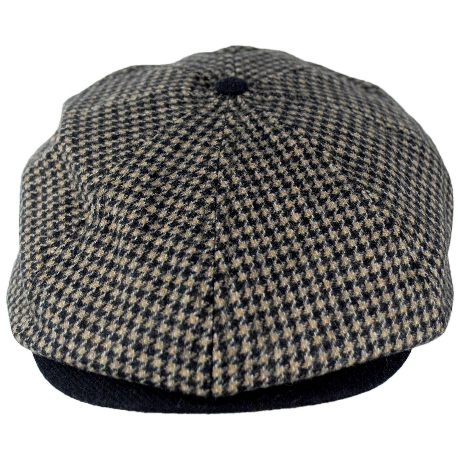 BRIXTON HATS | Brood Wool Houndstooth Newsboy Cap | 161581 | front | NAVY/SAND HOUNDSTOOTH