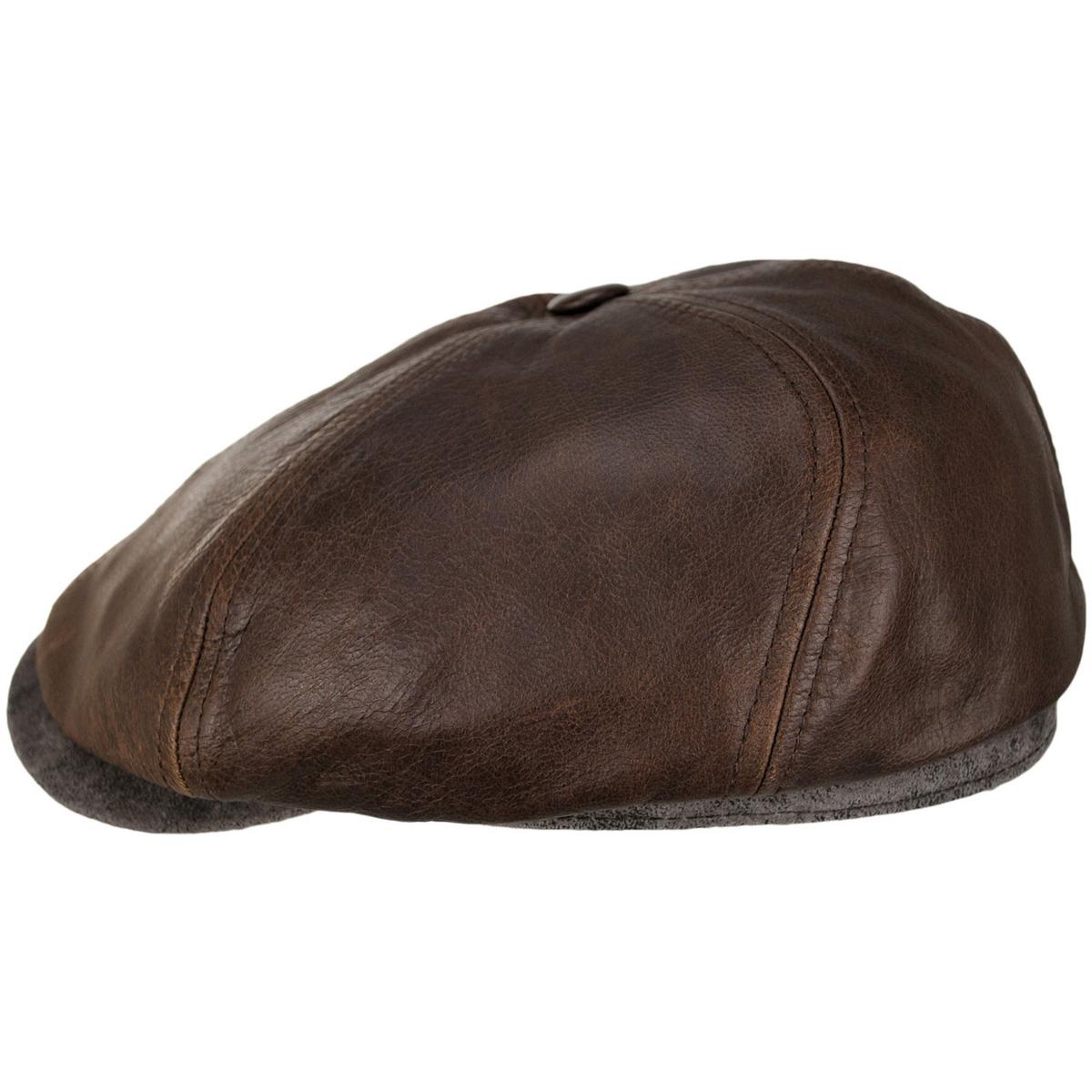 Stetson | Six-Panel Leather Newsboy Cap | 160326 | profile | BROWN
