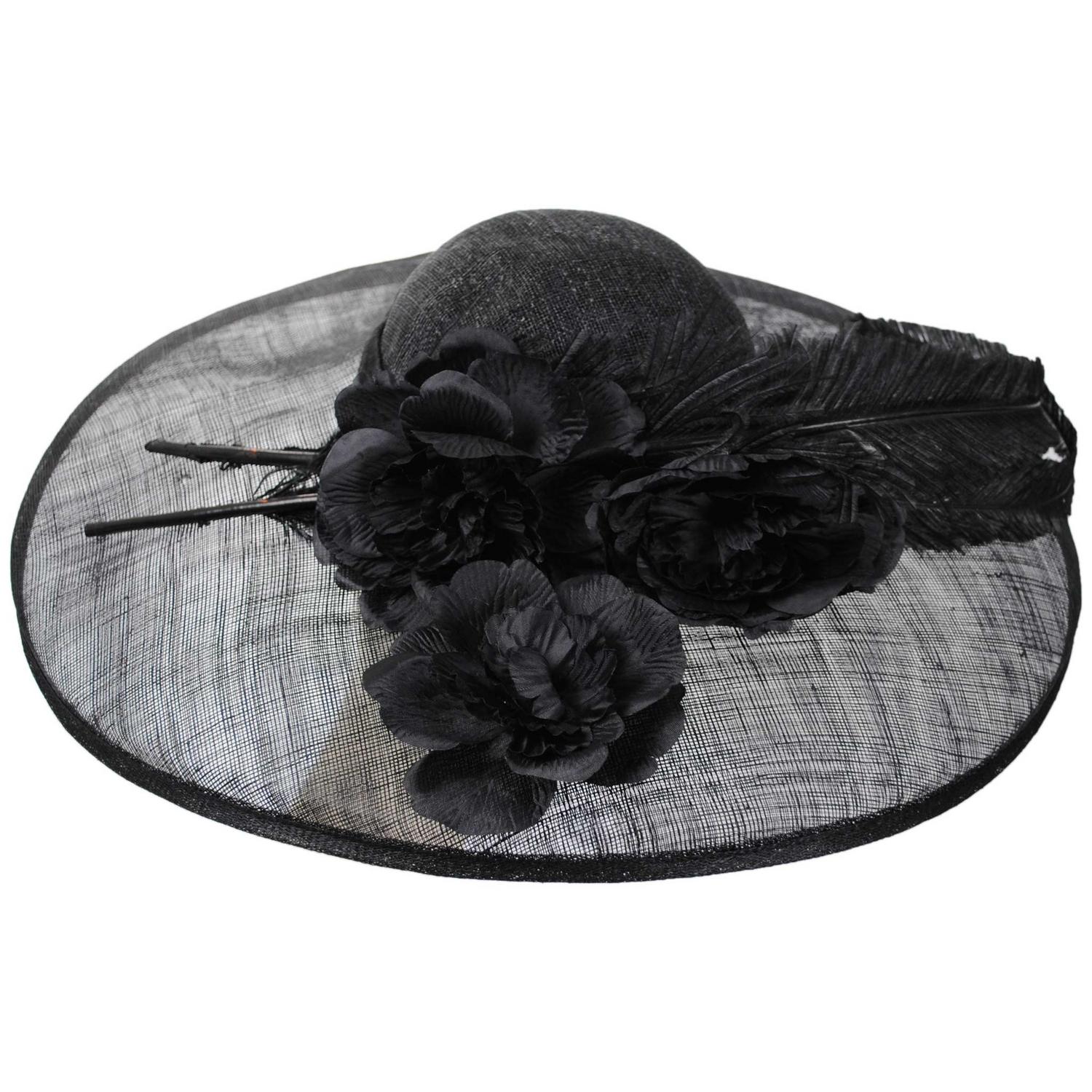 Something Special | 3 Flower & Feather Sinamay Straw Fascinator Hat | 121340 | lead | BLACK