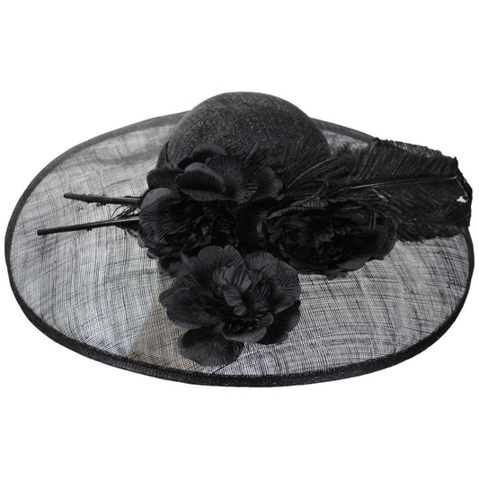 Something Special | 3 Flower & Feather Sinamay Straw Fascinator Hat | 121340 | lead | BLACK