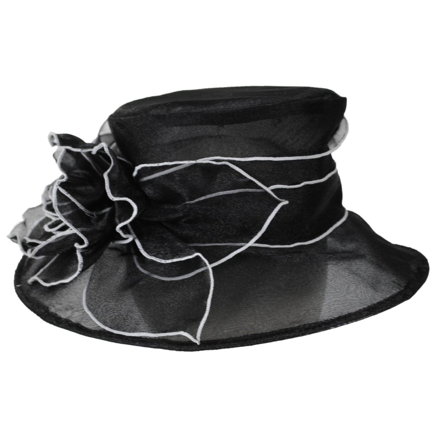 Jeanne Simmons | Organza Boater Dress Hat | 120729 | front | BLACK/WHITE