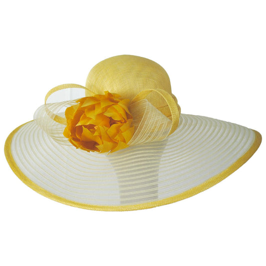 Giovannio | Feather Flower Sinamay Straw & Horsehair Swinger Dress Hat | 122629 | front | YELLOW