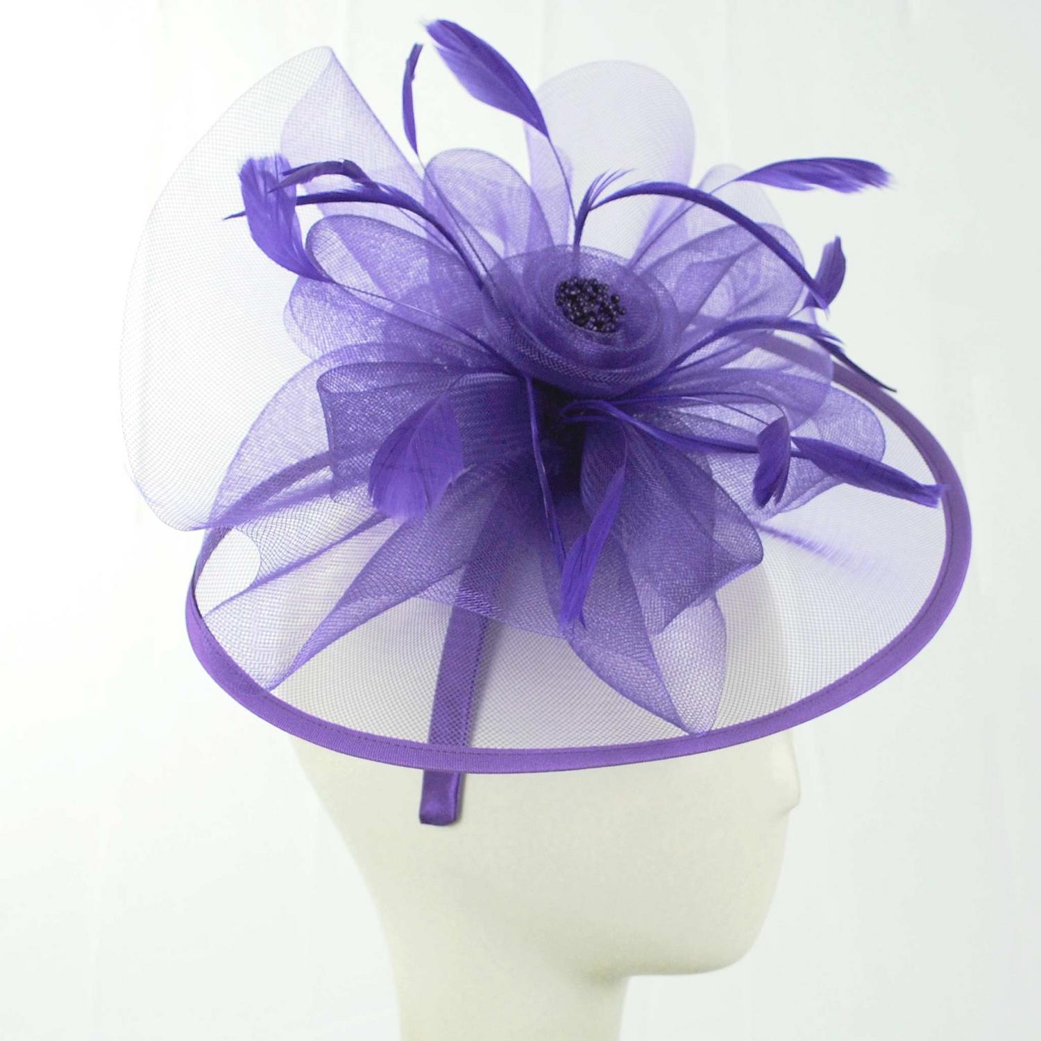 Sophia | Floral Mesh and Ribbon Fascinator Hat | 122905 | profile | PURPLE