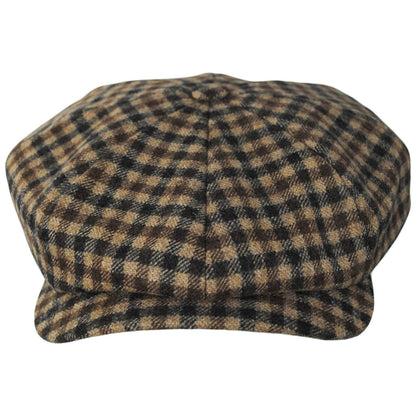 Wigens Caps | Pepita Check Wool Retro Newsboy Cap | 161977 | front | BROWN