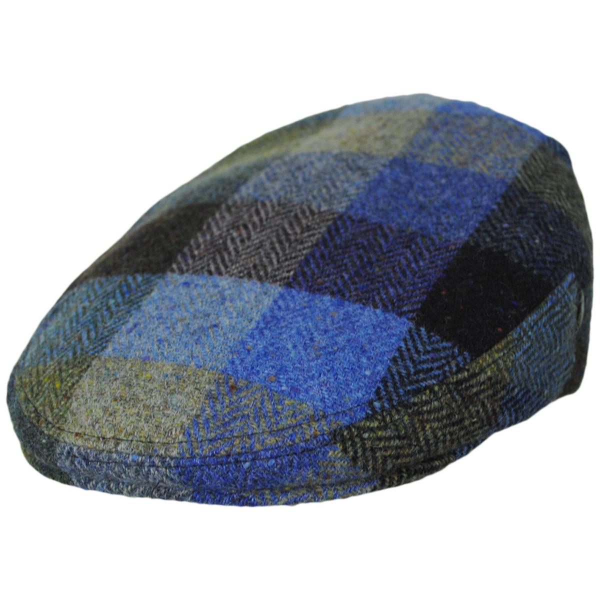 City Sport Caps | Herringbone Squares Donegal Tweed Wool Ivy Cap - FW23 | 175022FW23 | lead | BLUE/GREEN