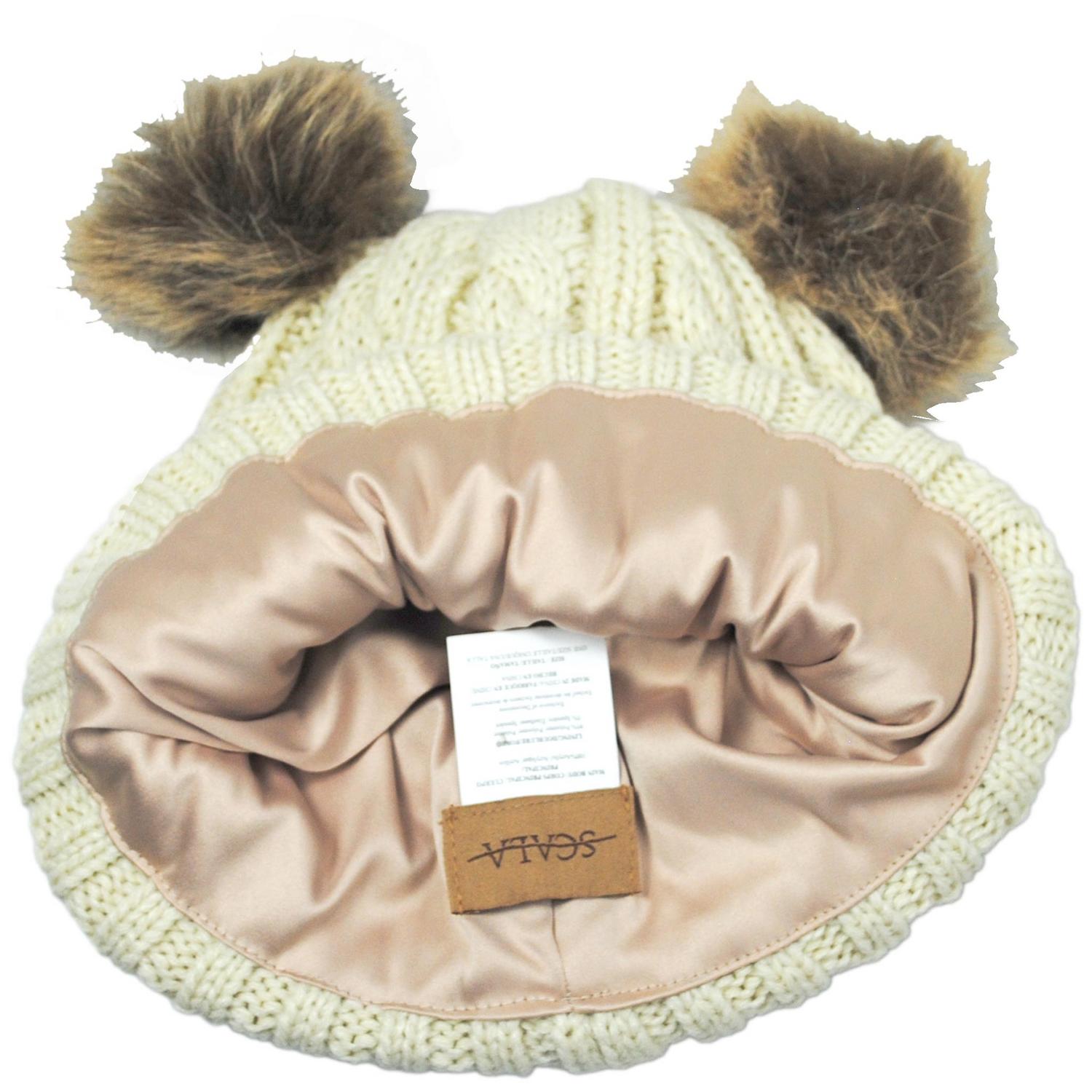 Scala | Maddie Pom Pom Satin Beanie Hat | 500050 | under | IVORY