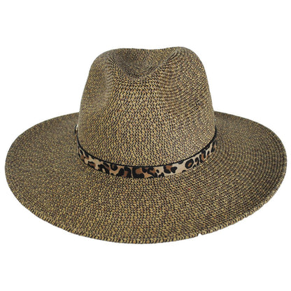 Leopard Band Toyo Straw Safari Fedora Hat