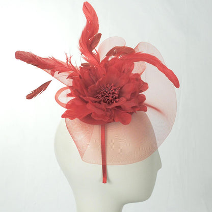 Sophia | Peony and Feathers Fascinator Hat | 122907 | profile | RED