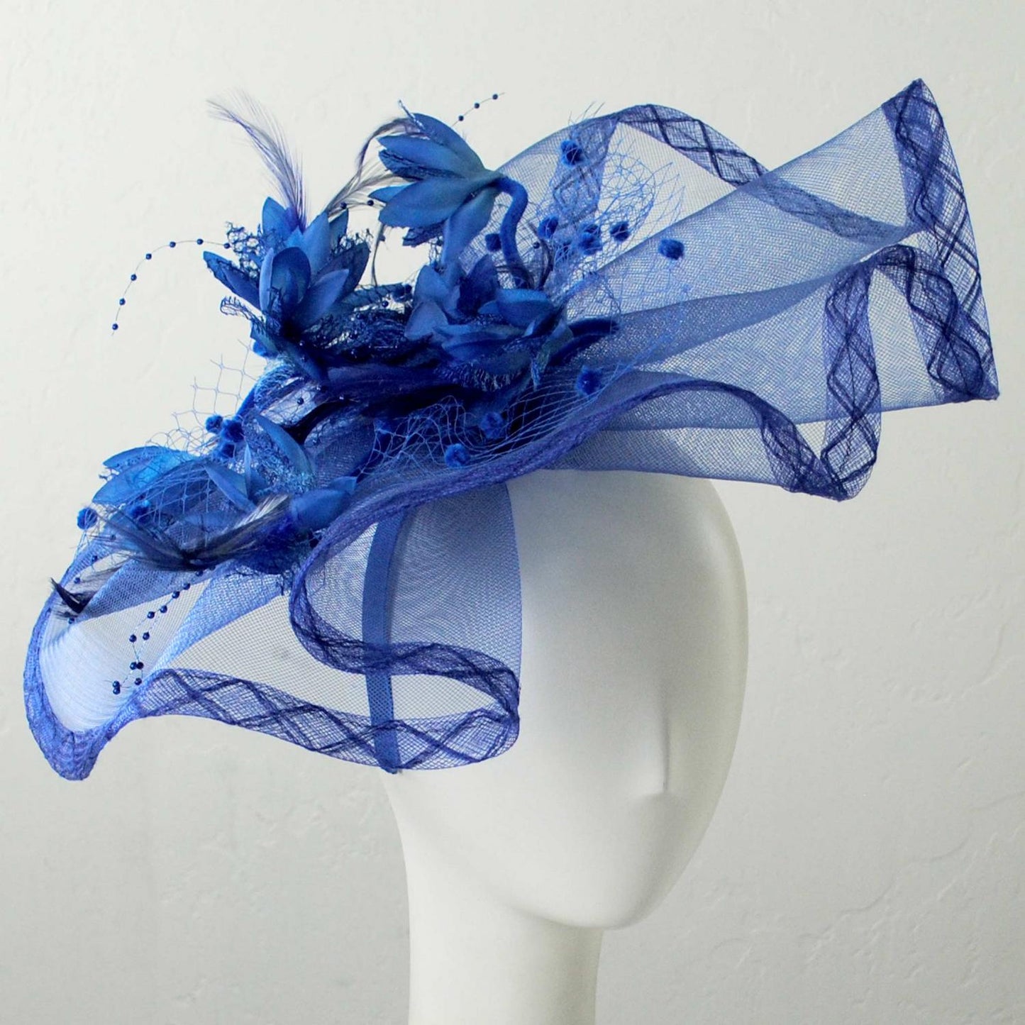 Sophia | Floral Feathered Mesh Fascinator Hat | 122906 | front | BLUE