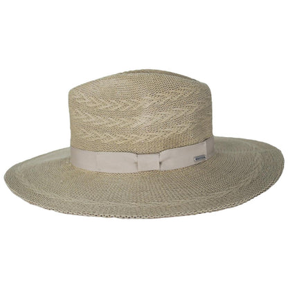 BRIXTON HATS | Lyons Cotton Knit Pattern Fedora Hat | 107409 | profile | LIGHT TAN/LIGHT TAN