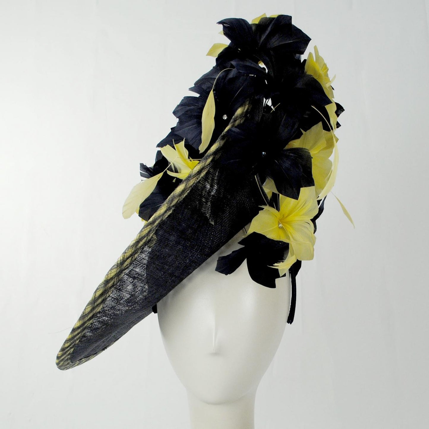 Emma B by Giovannio | Gingham Sinamay Straw Fascinator Hat | 122628 | front | NAVY/YELLOW