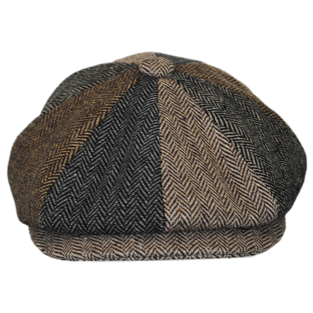 Jaxon Hats | Wholesale Herringbone Patchwork Wool Blend Newsboy Cap B2B Pre-Pack | B2B167779 | front | MULTI