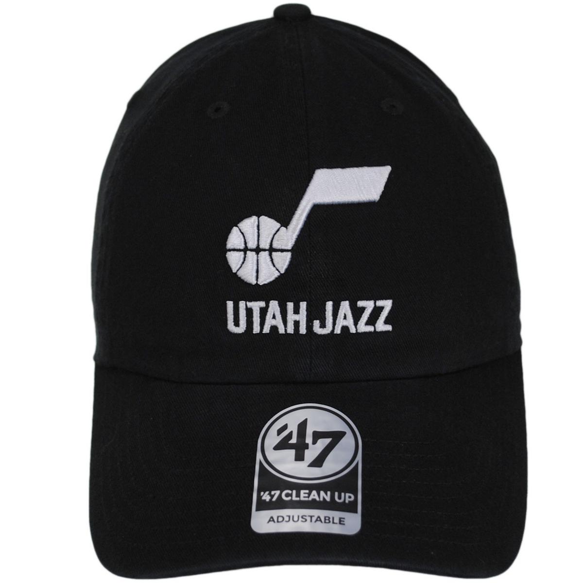 47 Brand | Utah Jazz NBA Clean Up Strapback Baseball Cap Dad Hat | 204140 | front | BLACK/WHITE