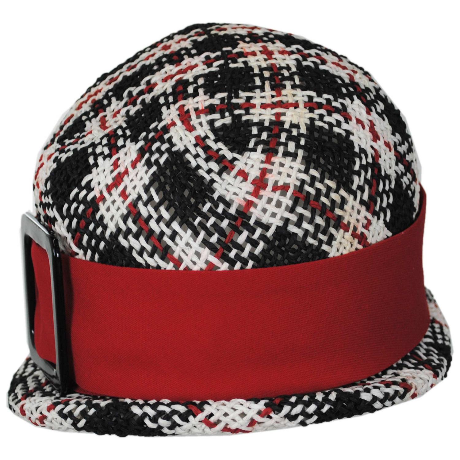 Kathy Jeanne | Tartan Toyo Straw Cloche Hat | 100714 | front | TARTAN/RED