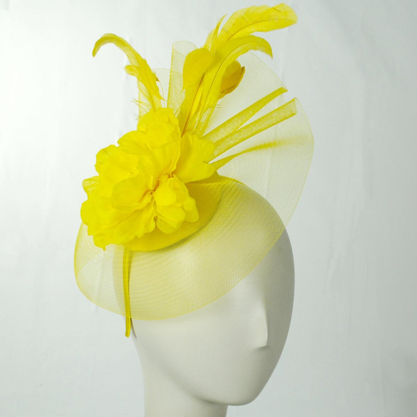 Sophia | Peony and Feathers Fascinator Hat | 122907 | front | YELLOW