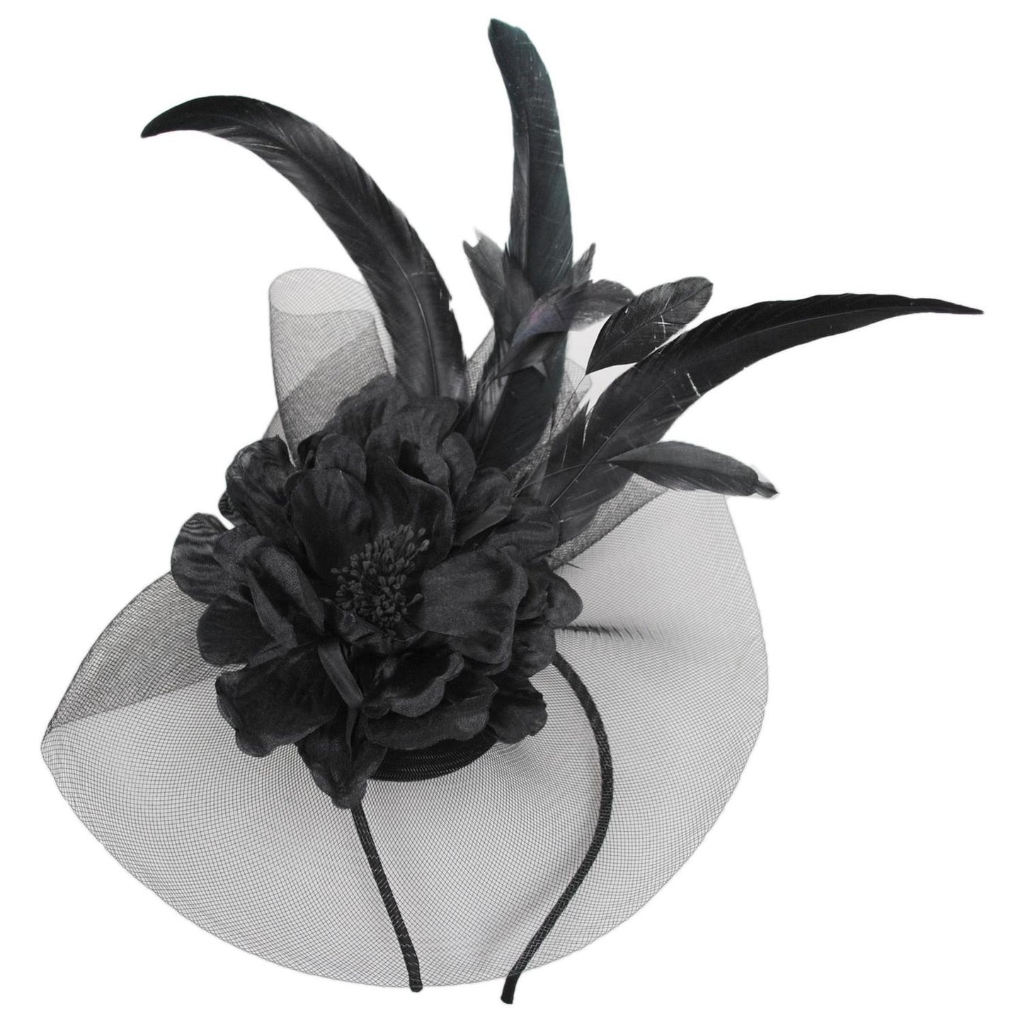 Sophia | Peony and Feathers Fascinator Hat | 122907 | lead | BLACK