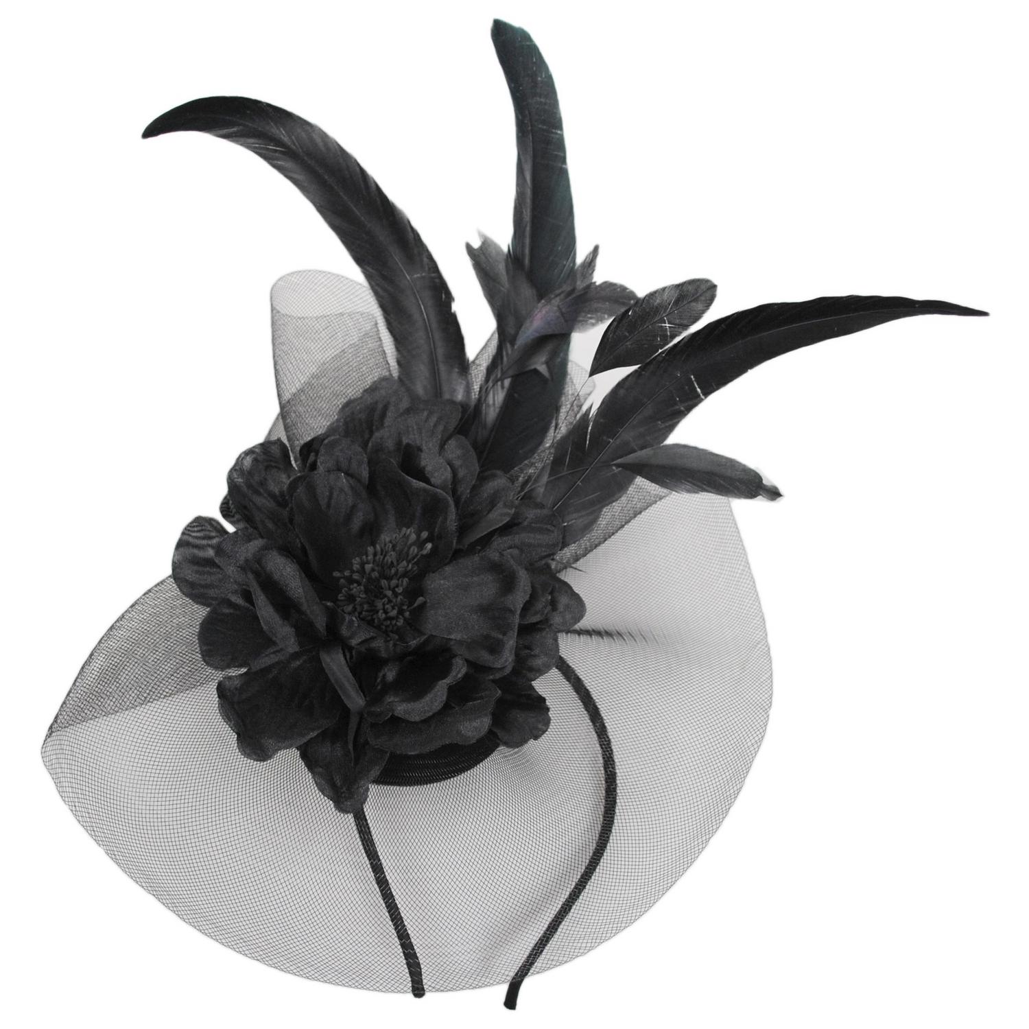 Sophia | Peony and Feathers Fascinator Hat | 122907 | lead | BLACK