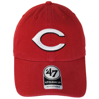 47 Brand | Cincinnati Reds MLB Clean Up Strapback Baseball Cap Dad Hat | 203215 | front | RED