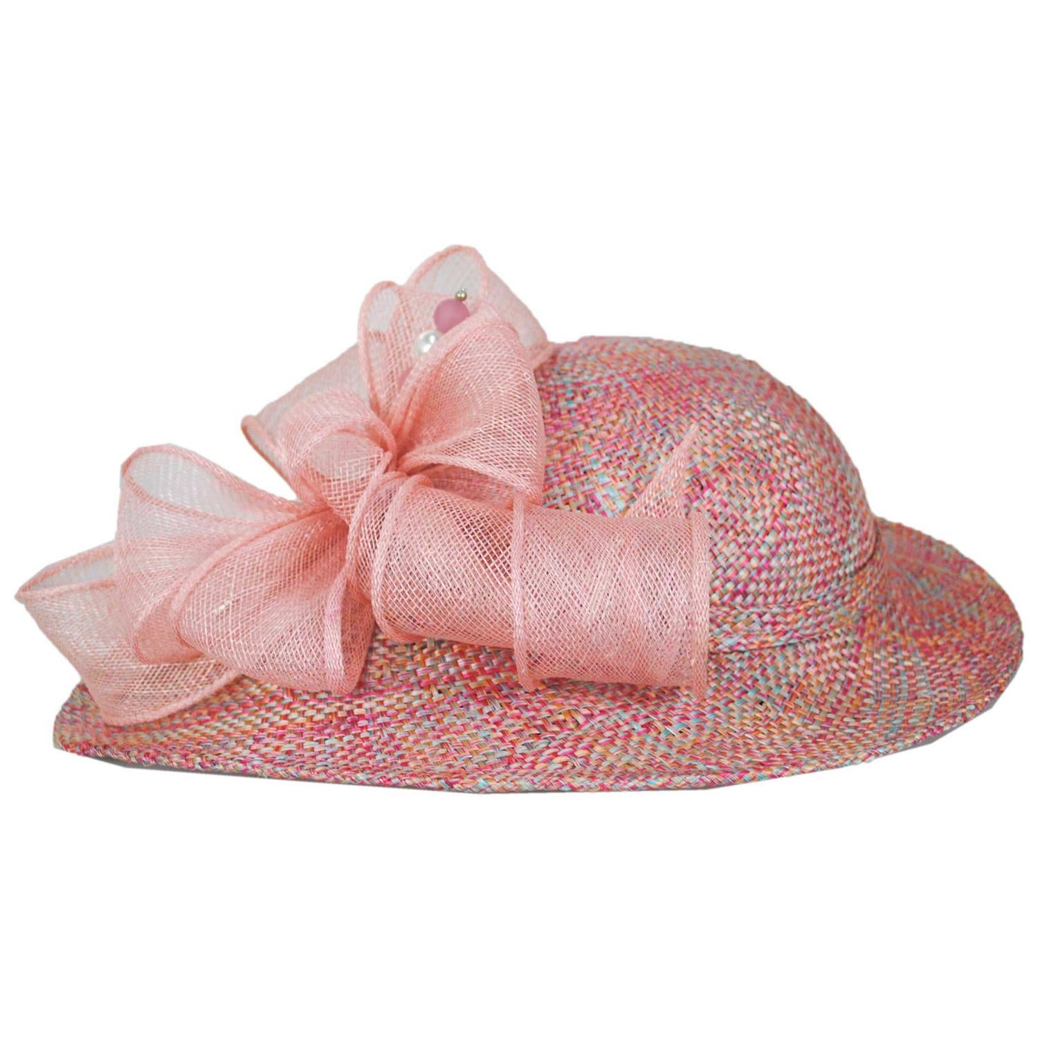 Jeanne Marie | Hat Pin and Swirls Tweed Ramie-Sisal Straw Dress Hat | 122449 | front | PINK MIX