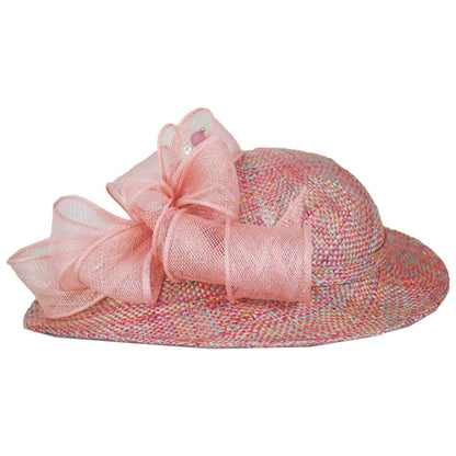 Jeanne Marie | Hat Pin and Swirls Tweed Ramie-Sisal Straw Dress Hat | 122449 | front | PINK MIX