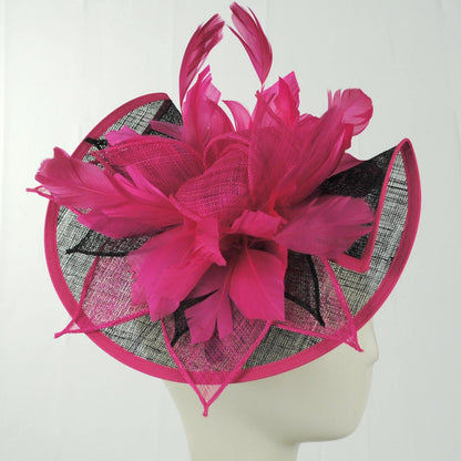 Sophia | Two Tone Folded Sinamay Straw Fascinator Hat | 122902 | profile | FUCHSIA