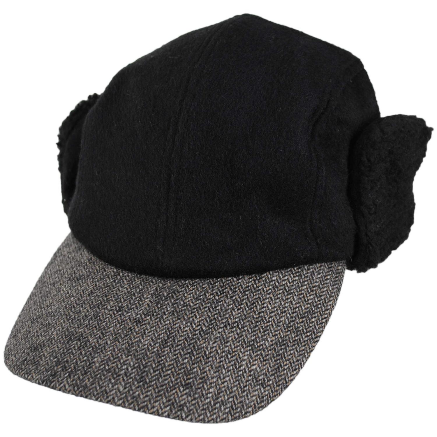Dorfman Pacific | Tommy Tweed Wool Blend Fitted Earflap Baseball Cap | 200183 | lead | BLACK