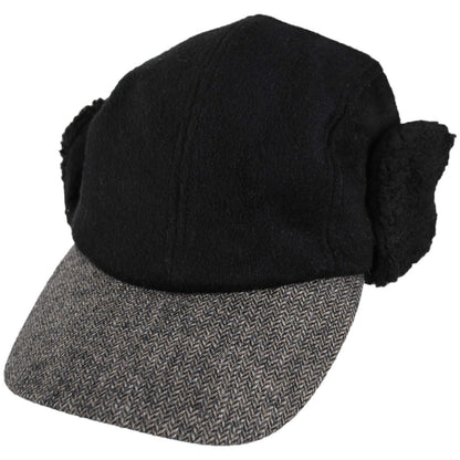 Dorfman Pacific | Tommy Tweed Wool Blend Fitted Earflap Baseball Cap | 200183 | lead | BLACK