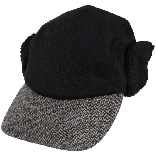 Dorfman Pacific | Tommy Tweed Wool Blend Fitted Earflap Baseball Cap | 200183 | lead | BLACK