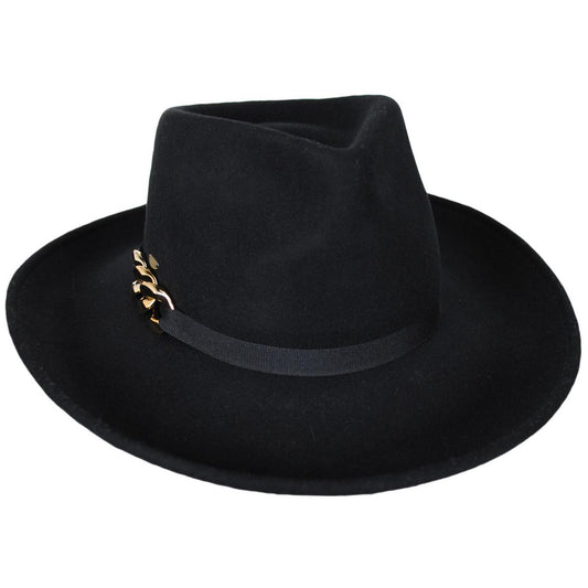 Scala | Odette Chain Wool Felt Fedora Hat | 123501 | lead | BLACK/GOLD