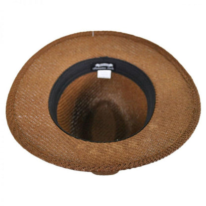 Panama Jack | Ribbon Toyo Straw Safari Fedora Hat | 126399 | under | BROWN