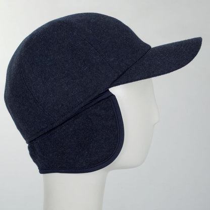 Wigens Caps | Melton Wool Earflap Baseball Cap | 223005 | detailone | BLUE MELANGE