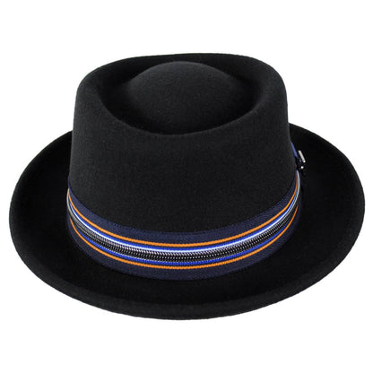 Stacy Adams | Porkie Wool Felt Pork Pie Hat | 130422 | front | BLACK/BLUE