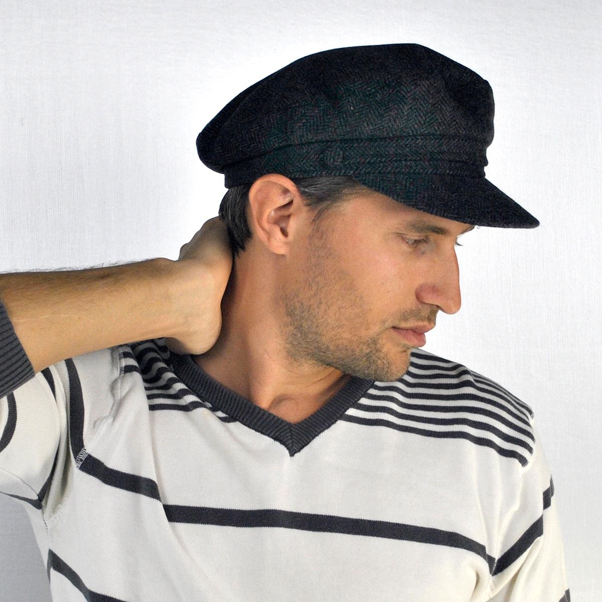 Jaxon Hats | Herringbone Wool Blend Fiddler's Cap | 181019 | lsmone | CHARCOAL