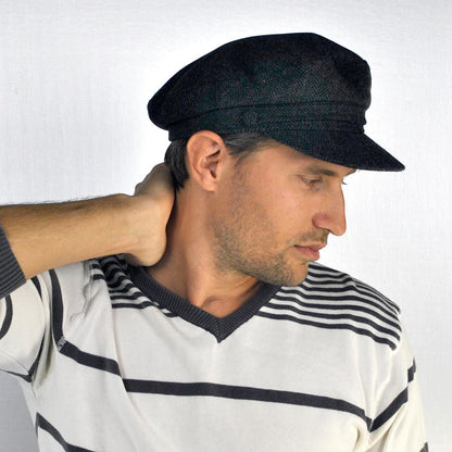 Jaxon Hats | Herringbone Wool Blend Fiddler's Cap | 181019 | lsmone | CHARCOAL