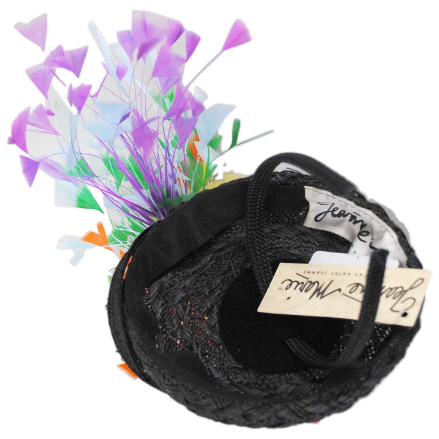 Jeanne Marie | Rainbow Feathers Parasisal Straw Pillbox Hat | 122444 | under | BLACK MULTI