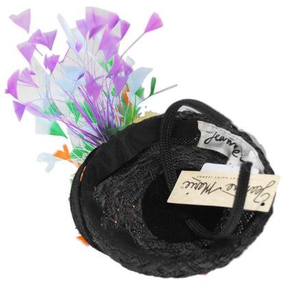 Jeanne Marie | Rainbow Feathers Parasisal Straw Pillbox Hat | 122444 | under | BLACK MULTI