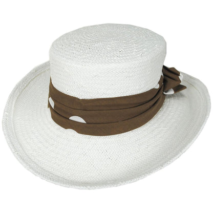 Kathy Jeanne | Vivian Toyo Straw Boater Hat | 100712 | lead | WHITE/BROWN POLKA DOT