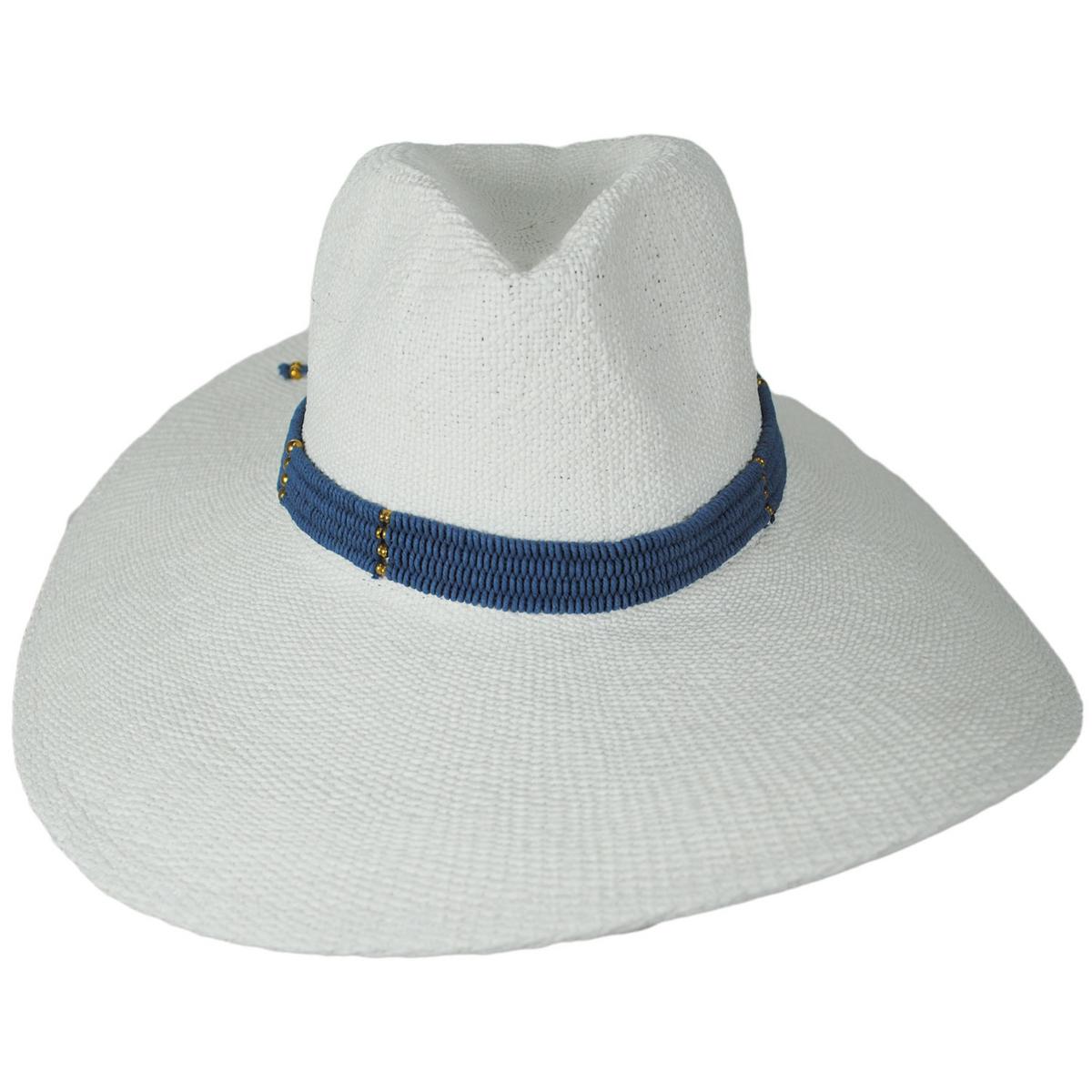 NIKKI BEACH | Saylor Wide Brim Toyo Straw Fedora Hat | 102713 | front | WHITE/NAVY