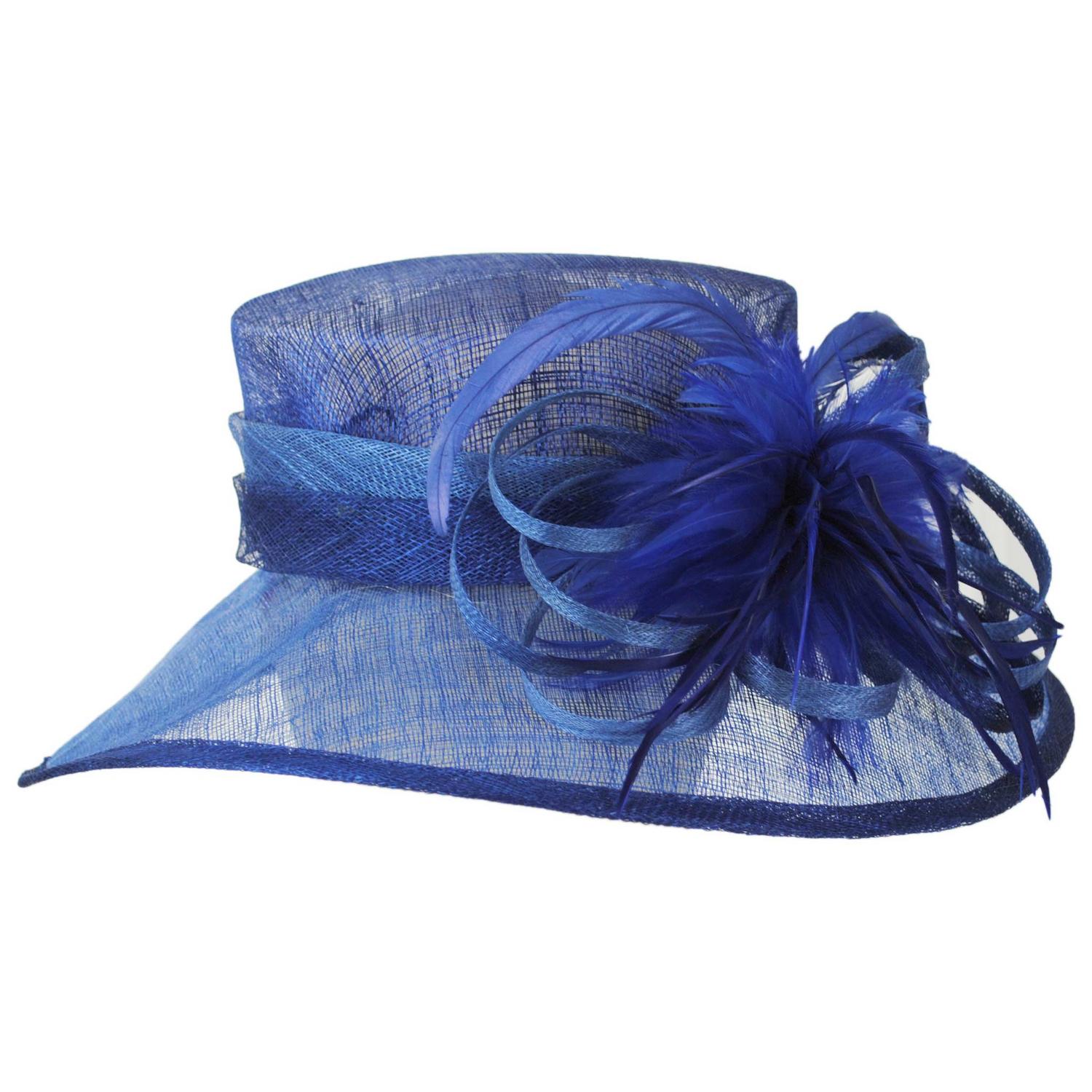 Sophia | Feather Flower Sinamay Straw Downbrim Dress Hat | 122915 | profile | ROYAL
