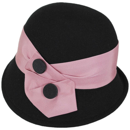 Kathy Jeanne | Double Button Profile Wool Felt Cloche Hat - Made to Order | 124706 | profile | BLACK/ROSE