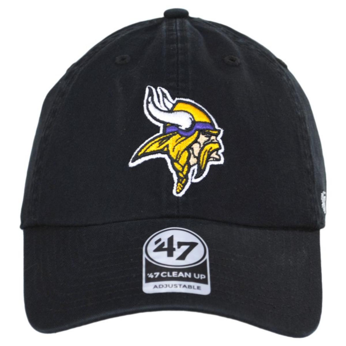 47 Brand | Minnesota Vikings NFL Clean Up Strapback Baseball Cap Dad Hat | 203790 | front | BLACK