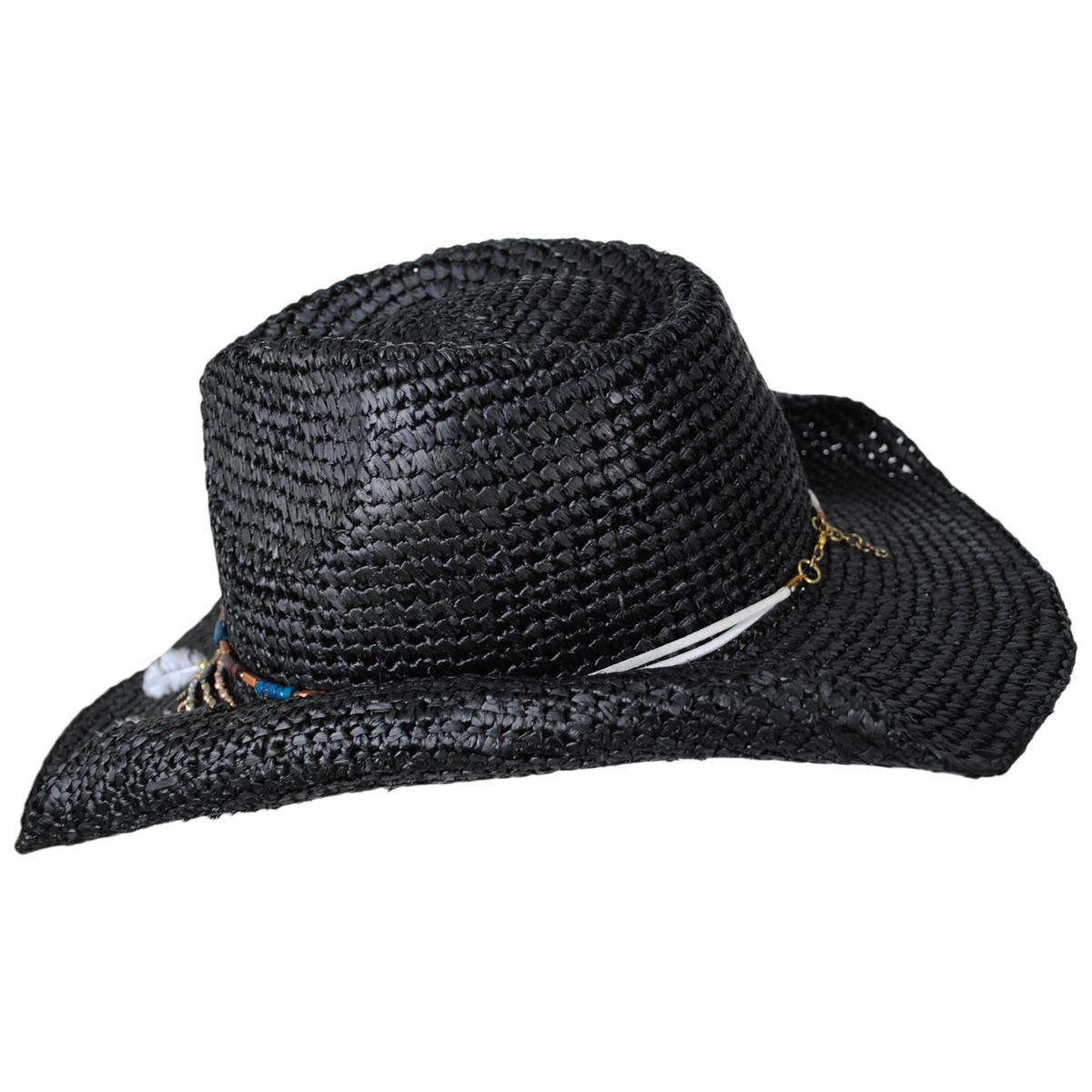 NIKKI BEACH | Morgan Crochet Raffia Straw Western Hat | 102663 | profile | BLACK