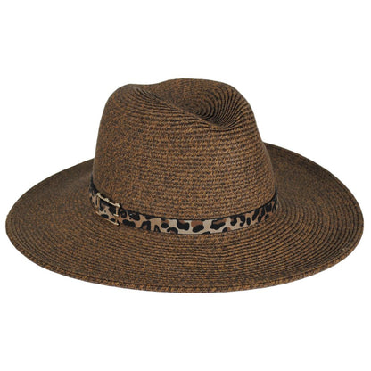 Karen Keith | Leopard Band Toyo Straw Safari Fedora Hat