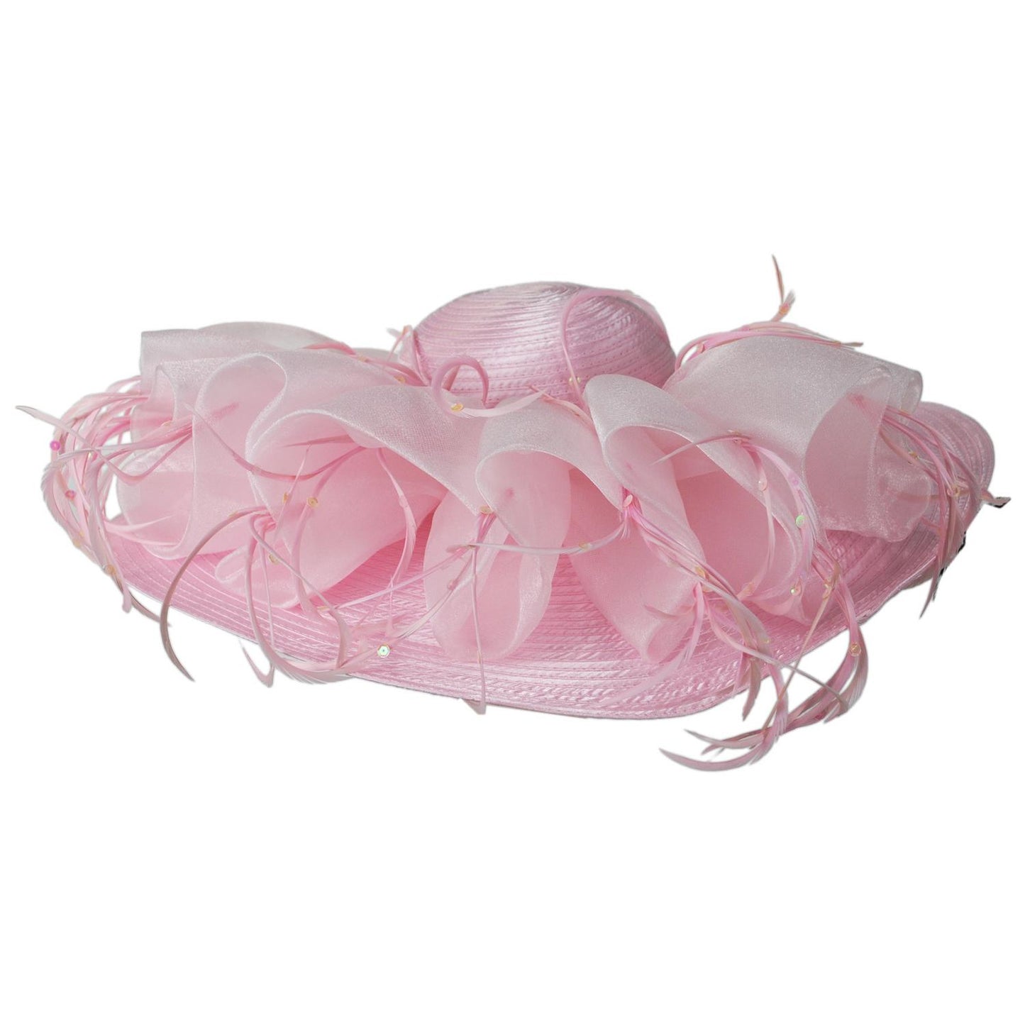 Whittall & Shon | Organza Ruffles Satin Swinger Dress Hat | 124294 | profile | PINK