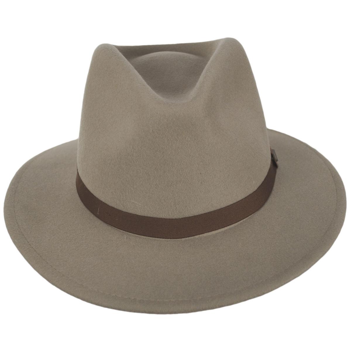 BRIXTON HATS | Messer Packable Wool Felt Fedora Hat - Timberwolf | 135639HO24 | front | TIMBERWOLF/LIGHT BROWN