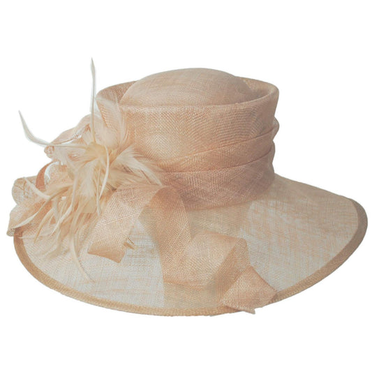 Something Special | Feather Flower Sinamay Straw Boater Dress Hat | 121339 | front | PEACH