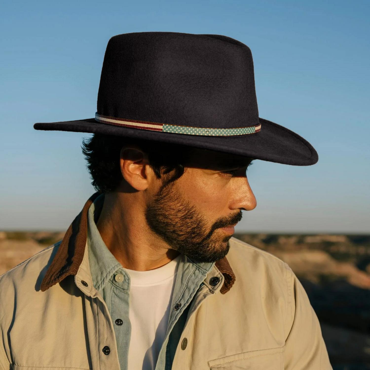 Stetson | USA 250th Bozeman Crushable Wool Felt Outback Hat | 130660 | lsmtwo | BLACK