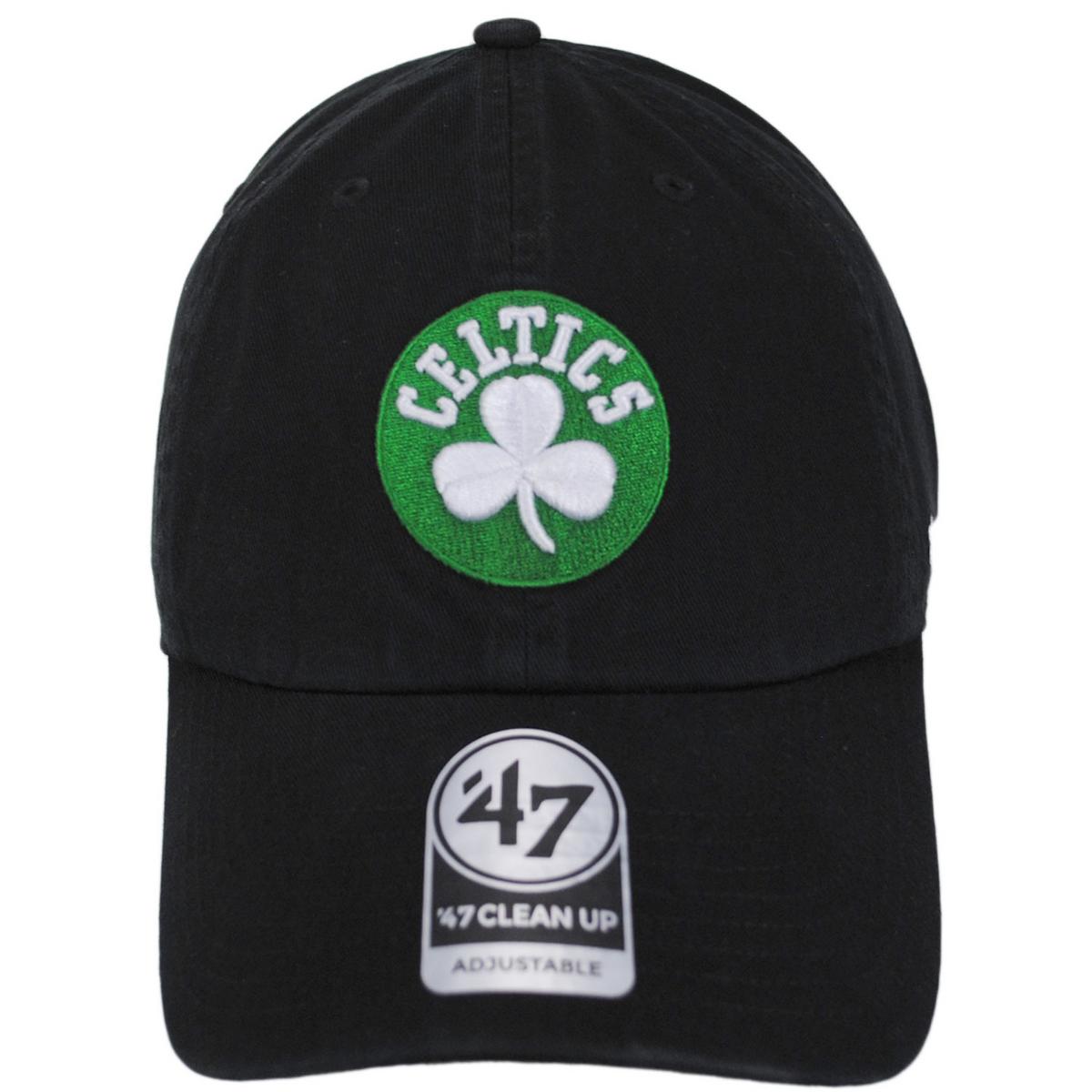 47 Brand | Boston Celtics NBA Clean Up Strapback Baseball Cap Dad Hat | 203951 | front | BLACK